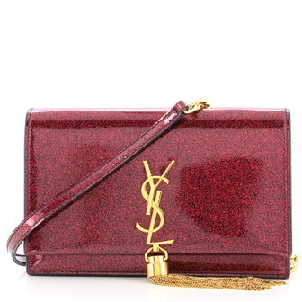 Saint Laurent Classic Monogram Tassel Chain Wallet Glitter Patent