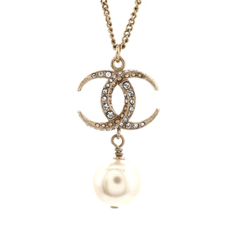 Chanel CC Pearl Drop Necklace Crystal Embellished Metal