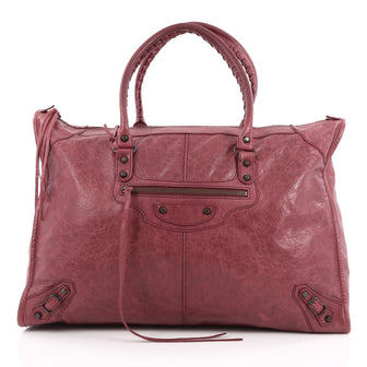 Balenciaga Weekender Classic Studs Handbag Leather Red