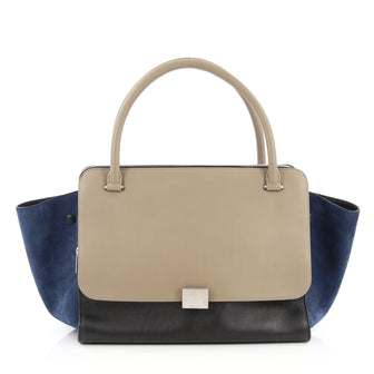 Celine Tricolor Double Zip Trapeze Handbag Leather Black