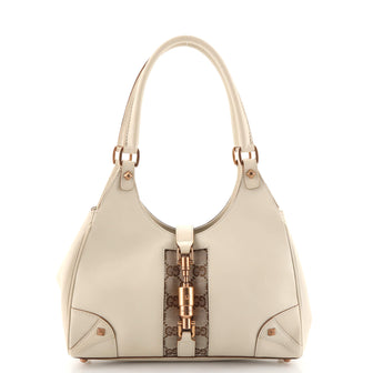 Gucci Jackie Nailhead Shoulder Bag Leather with GG Canvas