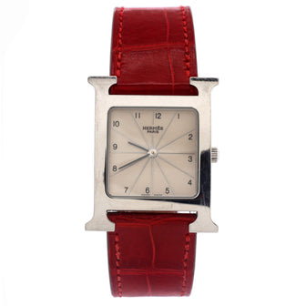 Hermes Heure H Quartz Watch Stainless Steel and Alligator 26