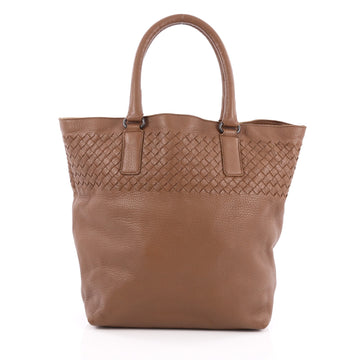 Bottega Veneta Open Tote Leather with Intrecciato Detail Medium Brown 1944801