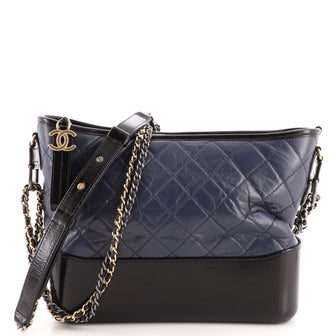 Chanel Blue And Black Quilted Aged Calfskin Medium Gabrielle Hobo