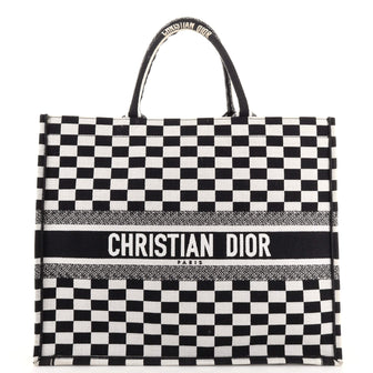 Christian Dior Book Tote Check Canvas Large