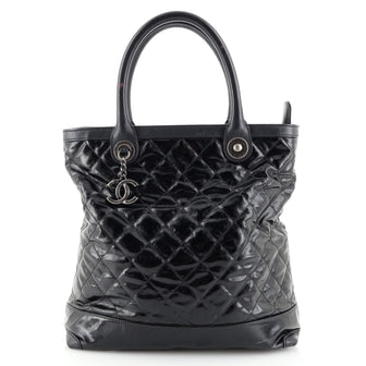 Chanel CC Charm Shopping Tote Quilted Patent Vinyl Medium