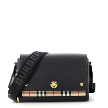 Burberry Note Crossbody Bag Leather with Vintage Check Canvas Medium