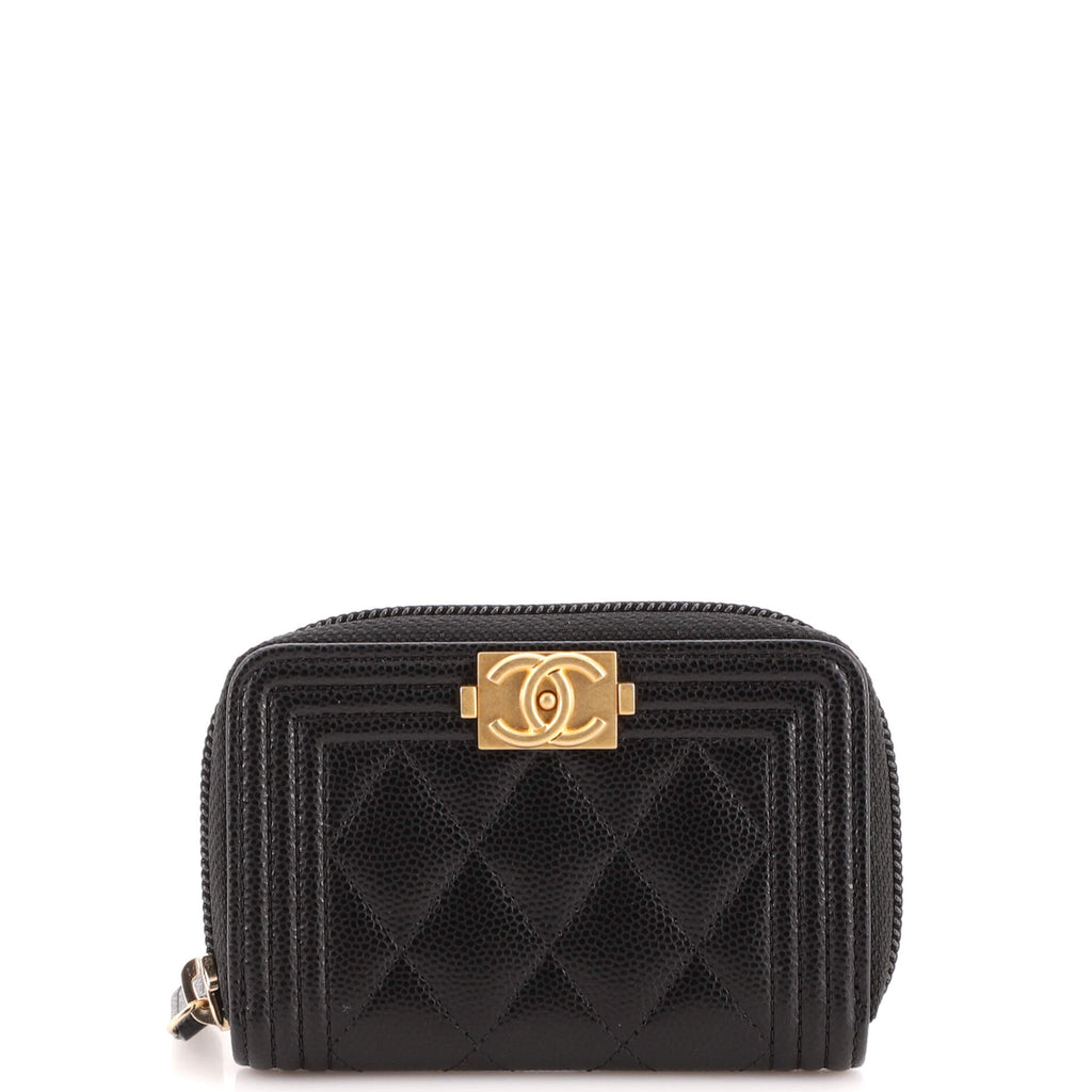 Chanel Boy Zip Coin Purse Quilted Caviar Small Black 1946101