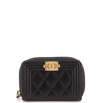 Chanel Boy Zip Coin Purse Quilted Caviar Small