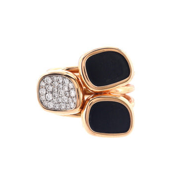 Roberto Coin Three Stone Ring 18K Yellow Gold with Black Jade and Pave Diamonds