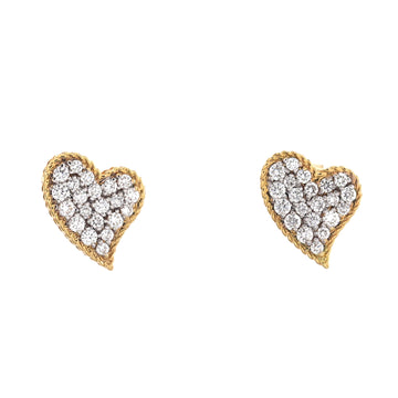 Roberto Coin Tiny Treasures Heart Stud Earrings 18K Yellow Gold with Pave Diamonds