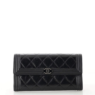 Chanel Boy Flap Wallet Quilted Glazed Aged Calfskin Long