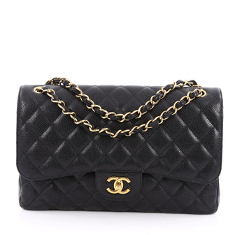  Chanel Classic Double Flap Bag Quilted Caviar Jumbo Black 1946601