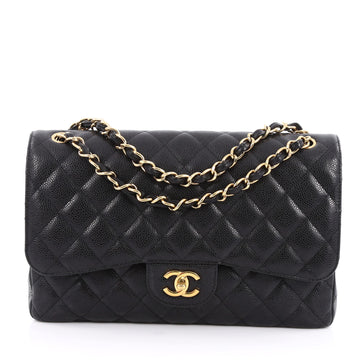  Chanel Classic Double Flap Bag Quilted Caviar Jumbo Black 1946601