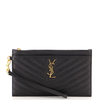 Saint Laurent Classic Monogram Zip Bill Pouch Matelasse Chevron Leather Large