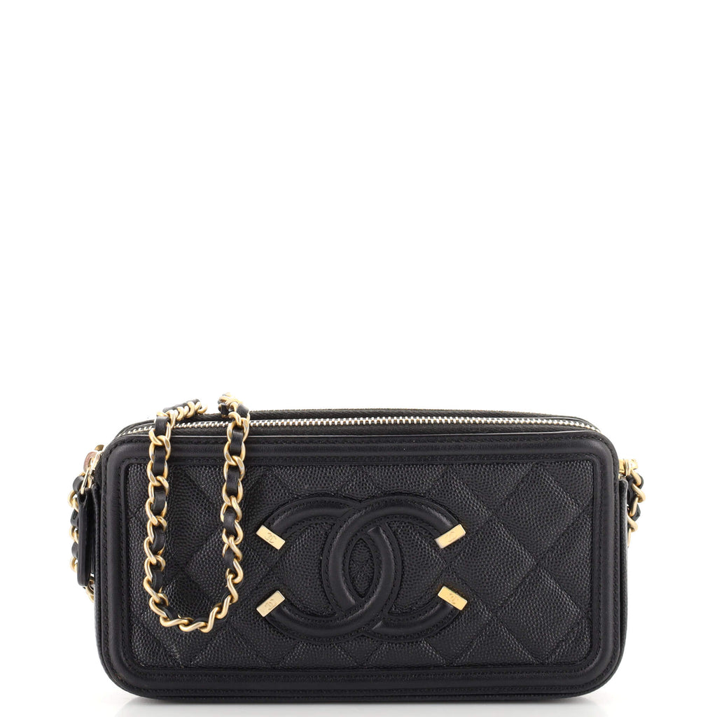 Chanel Filigree Double Zip Clutch with Chain Quilted Caviar Black 1947761
