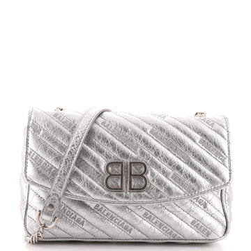 Balenciaga BB Chain Round Shoulder Bag Quilted Embroidered Leather Small