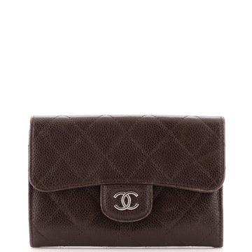 Chanel CC Gusset Classic Flap Wallet Quilted Caviar Small
