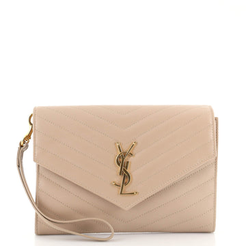 Saint Laurent Classic Monogram Envelope Wristlet Clutch Matelasse Chevron Leather