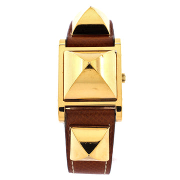 Hermes Medor Quartz Watch Plated Metal and Leather 23