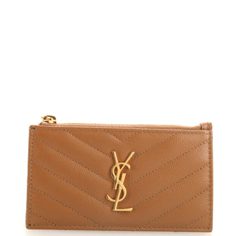 Saint Laurent Monogram Fragments Zip Card Holder Matelasse Chevron Leather