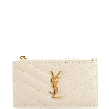 Saint Laurent Monogram Fragments Zip Card Holder Matelasse Chevron Leather