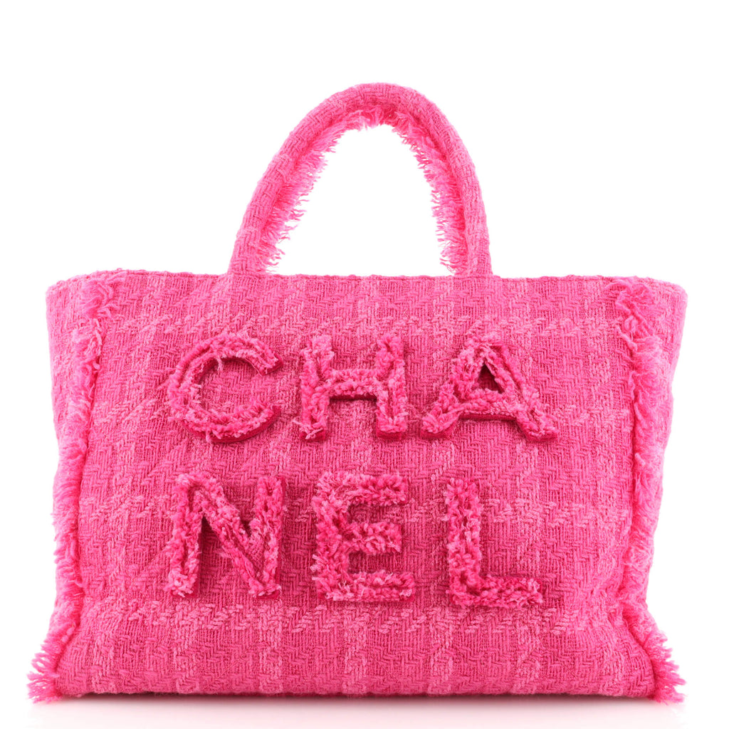 Chanel Giant Logo Shopping Bag Quilted Tweed Large Pink 1949721