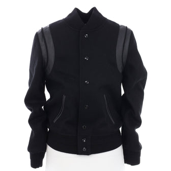 Saint Laurent Women's Classic Teddy Bomber Jacket Wool Blend with Leather