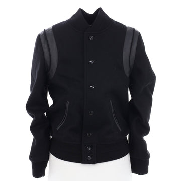 Saint Laurent Women's Classic Teddy Bomber Jacket Wool Blend with Leather