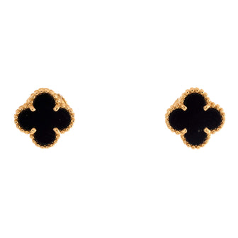 Van Cleef & Arpels Sweet Alhambra Stud Earrings 18K Yellow Gold and Onyx