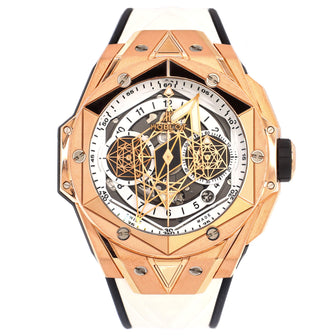 Hublot Big Bang Sang Bleu II Chronograph Skeleton Automatic Watch Yellow Gold and Rubber 45