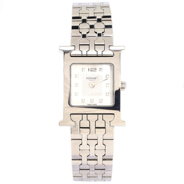 Hermes Heure H Quartz Watch Stainless Steel with Diamond Markers and Mother of Pearl 25
