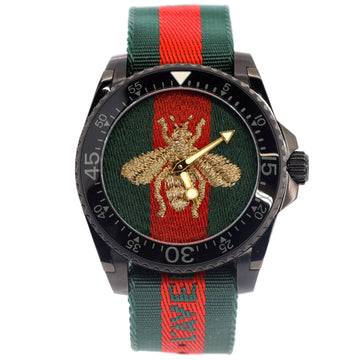 Gucci Bee Dive Quartz Watch PVD Stainless Steel and Fabric 45