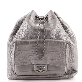 Chanel Drawstring Backpack Crocodile Embossed Calfskin Large