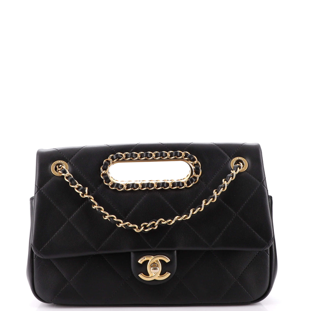 Chanel A Real Catch Quilted Flap Bag Beige Aged Gold Hardware