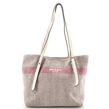 Prada Logo Stripe Shopper Tote Canvas and Leather