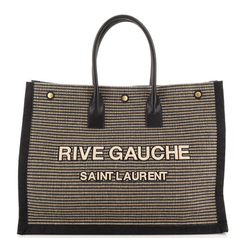 Saint Laurent Rive Gauche Shopper Tote Embroidered Cotton and Linen Large