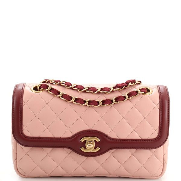 Chanel Two Tone Flap Bag Quilted Lambskin Medium Pink 195056193