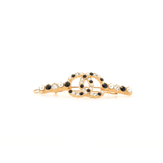 Chanel CC Hair Clip Barrette Metal with Crystal and Faux Pearls
