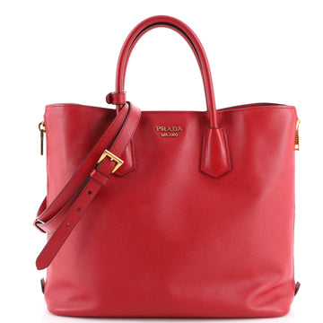 Prada Side Zip Open Convertible Tote Saffiano Leather Medium