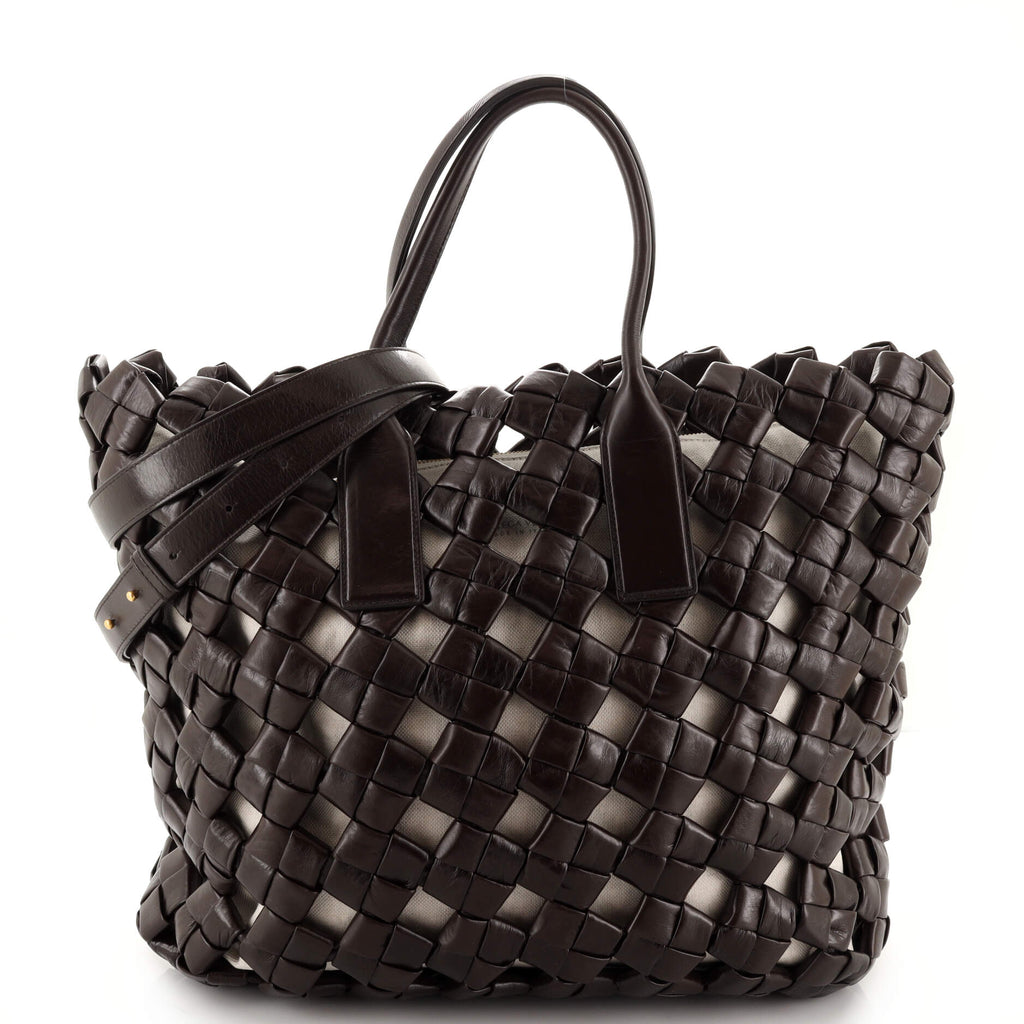Bottega Veneta Window Zip Tote Intrecciato Leather with Canvas 195056