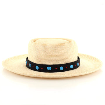 Christian Dior Panama Hat Hemp with Beaded Accent