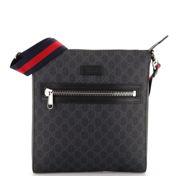 Gucci Web Strap Front Zip Messenger Bag GG Coated Canvas Medium