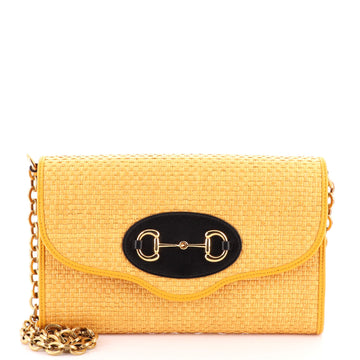 Gucci Horsebit 1955 Curved Flap Shoulder Bag Raffia Small