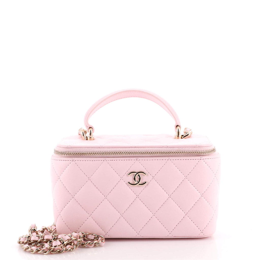 Chanel Classic Top Handle Vanity Case with Chain Quilted Lambskin Small Pink  19505623