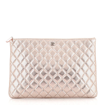 Chanel O Case Clutch Quilted Perforated Lambskin Large
