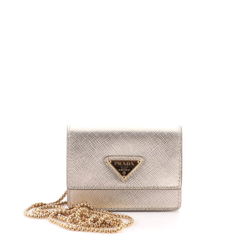 Prada Flap Card Case on Chain Saffiano Leather