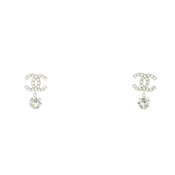 Chanel CC Teardrop Dangle Earrings Metal with Crystals