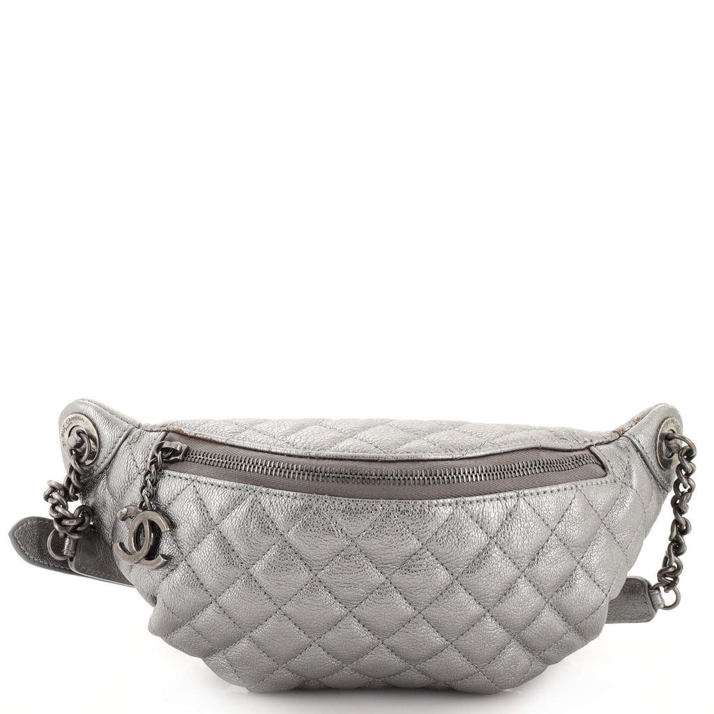 Chanel Banane Waist Bag Quilted Leather Silver 195056300