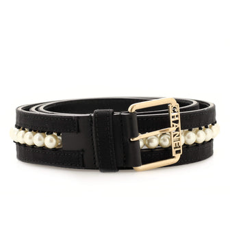 Chanel Logo Buckle Belt Leather with Grosgrain and Faux Pearls